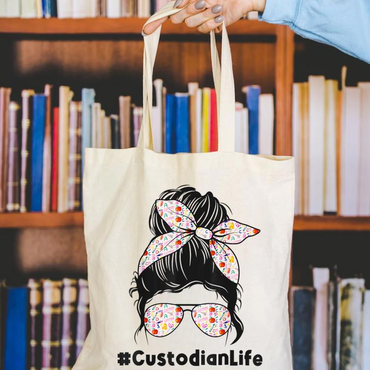 Custodian Life Messy Bun Hair Glasses Leopard Back To School Canvas Tote Bag Custodian Life Messy Bun Hair Glasses Leopard Back To School Canvas Tote Bag