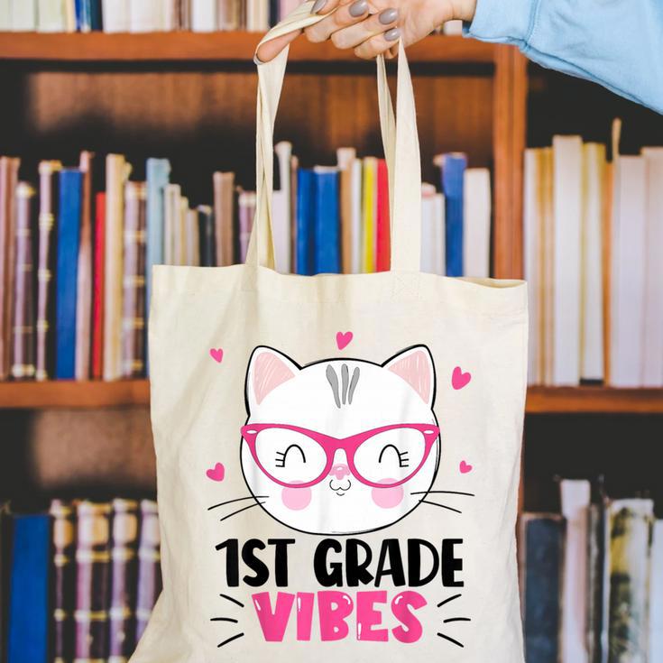 Cute 1st Grade Vibes Cat Kitten Lover Back To School Girls Canvas Tote Bag Cute 1st Grade Vibes Cat Kitten Lover Back To School Girls Canvas Tote Bag
