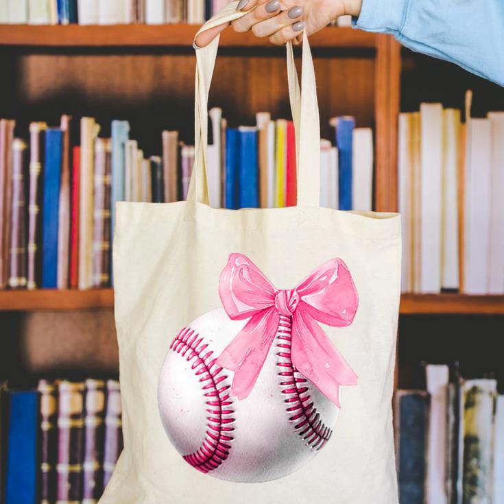 Cute Coquette Baseball Pink Bow Player & Fan Girls Canvas Tote Bag