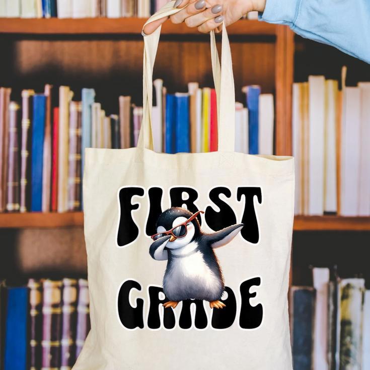 Cute Dabbing Penguin First Grade Back To School Canvas Tote Bag Cute Dabbing Penguin First Grade Back To School Canvas Tote Bag