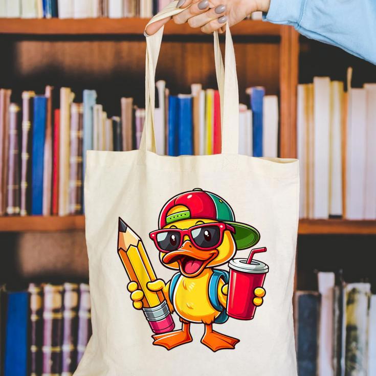 Cute Duck Lover Pencil Back To School Kids Boys Girls Canvas Tote Bag