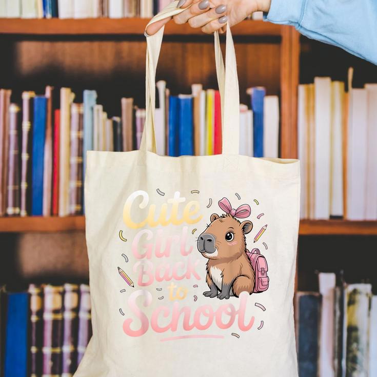 Cute Girl Back To School Capybara First Day Of School Kids Canvas Tote Bag Cute Girl Back To School Capybara First Day Of School Kids Canvas Tote Bag