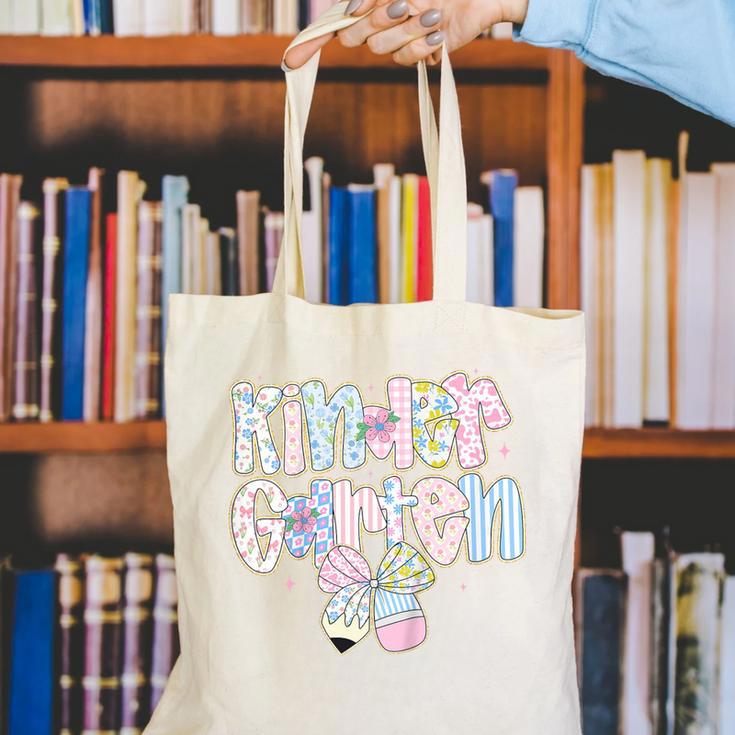 Cute Preppy Back To School Floral Kindergarten For Girls Canvas Tote Bag Cute Preppy Back To School Floral Kindergarten For Girls Canvas Tote Bag