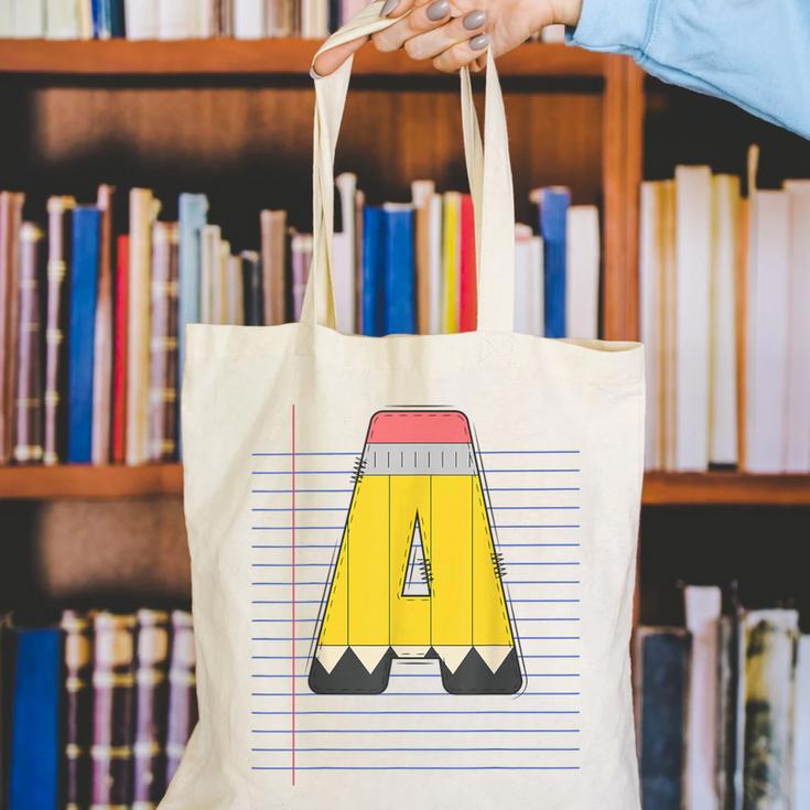 Cute Yellow School Pencil Alphabet Letter A Back To School Canvas Tote Bag Cute Yellow School Pencil Alphabet Letter A Back To School Canvas Tote Bag