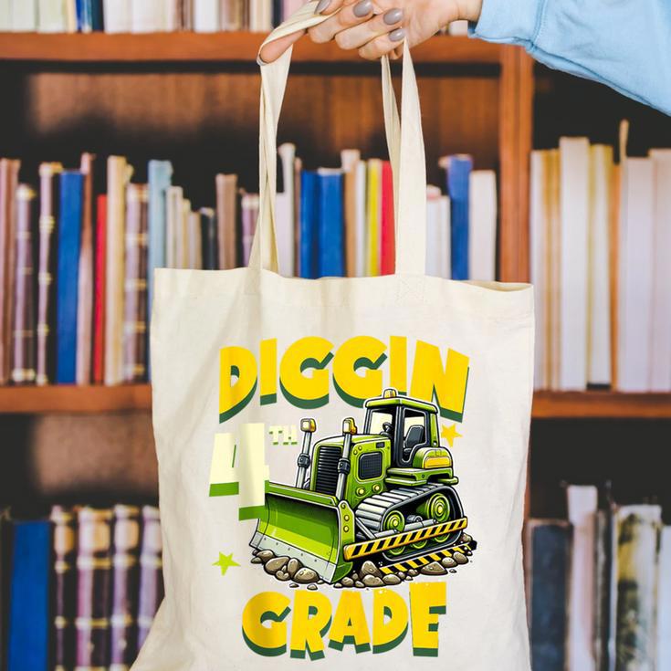 Diggin 4th Grade Bulldozer Back To School Canvas Tote Bag Diggin 4th Grade Bulldozer Back To School Canvas Tote Bag
