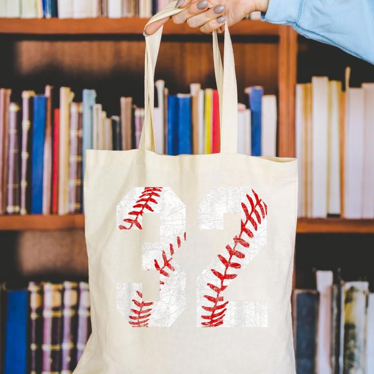 Distressed Baseball Number 32 Jersey Uniform Player Fan Canvas Tote Bag Distressed Baseball Number 32 Jersey Uniform Player Fan Canvas Tote Bag