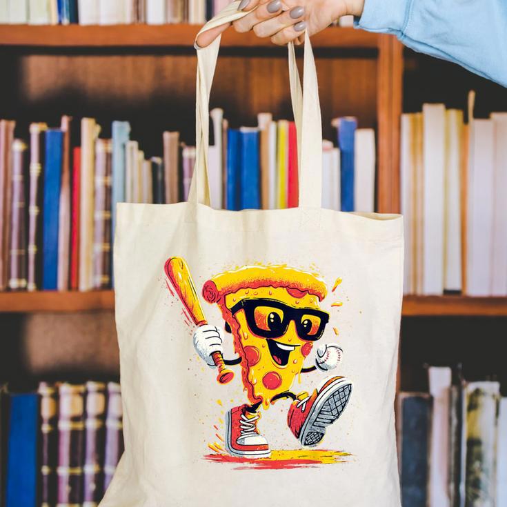 Drippy Pizza Baseball Slice Cartoon Sports Food Canvas Tote Bag Drippy Pizza Baseball Slice Cartoon Sports Food Canvas Tote Bag