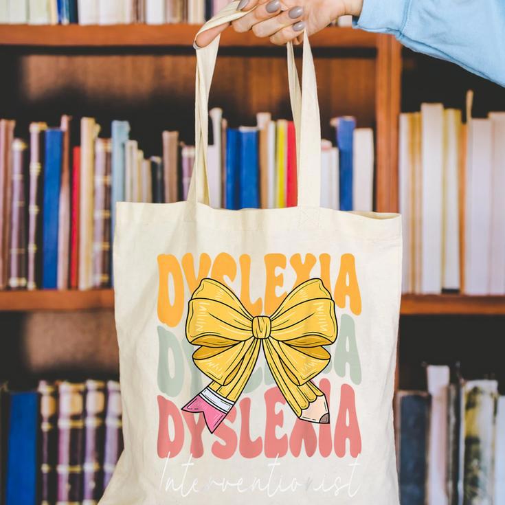 Dyslexia Interventionist Groovy Coquette Bow Back To School Canvas Tote Bag Dyslexia Interventionist Groovy Coquette Bow Back To School Canvas Tote Bag