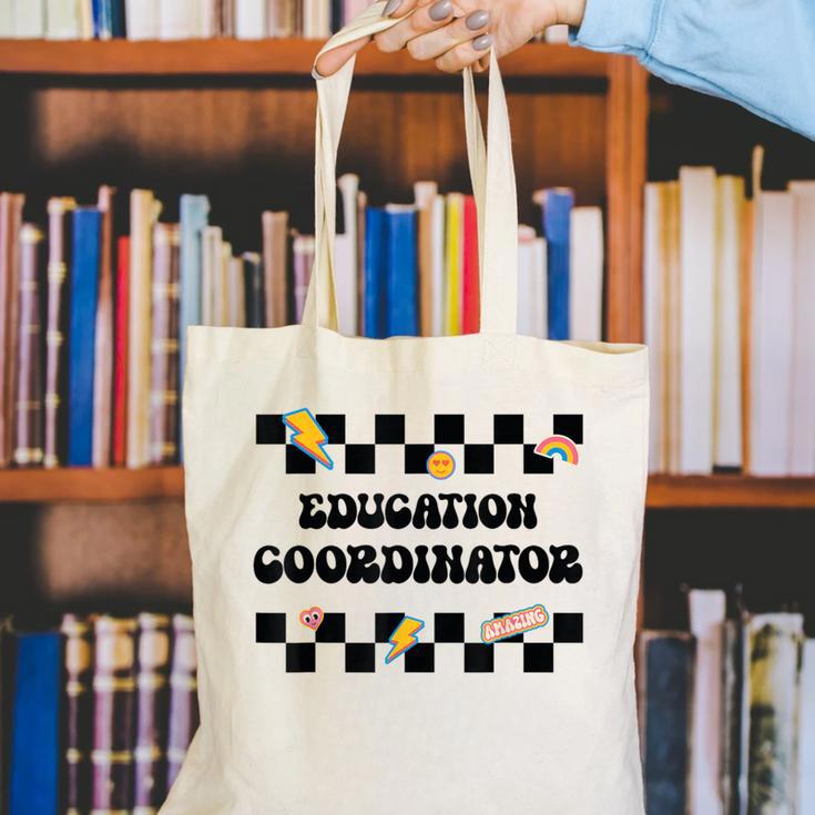 Education Coordinator Groovy Back To School Checkered Canvas Tote Bag Education Coordinator Groovy Back To School Checkered Canvas Tote Bag