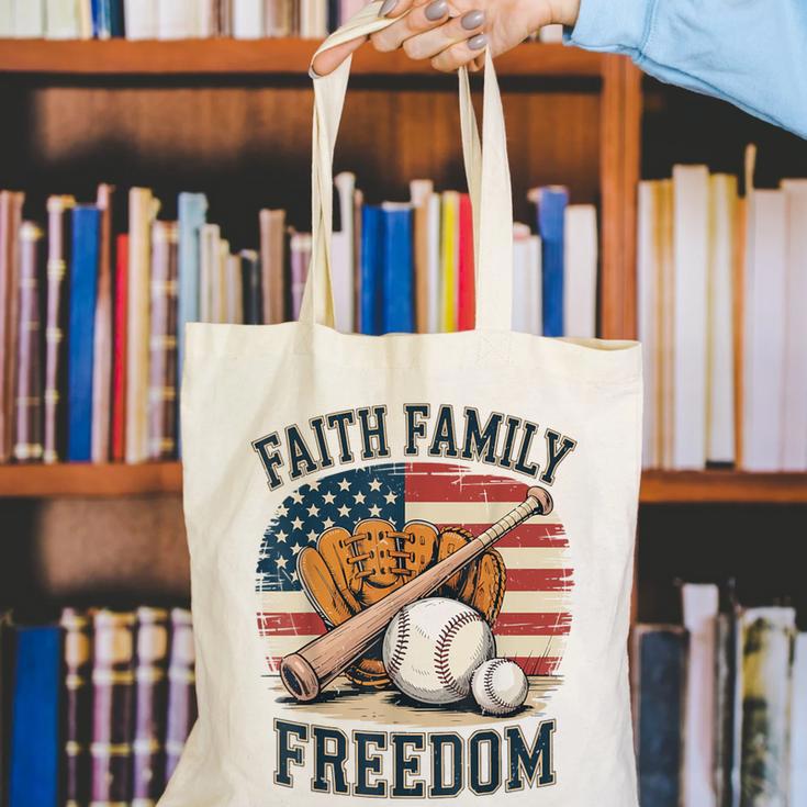 Faith Family Freedom Patriotic Christian Baseball Game Day Canvas Tote Bag