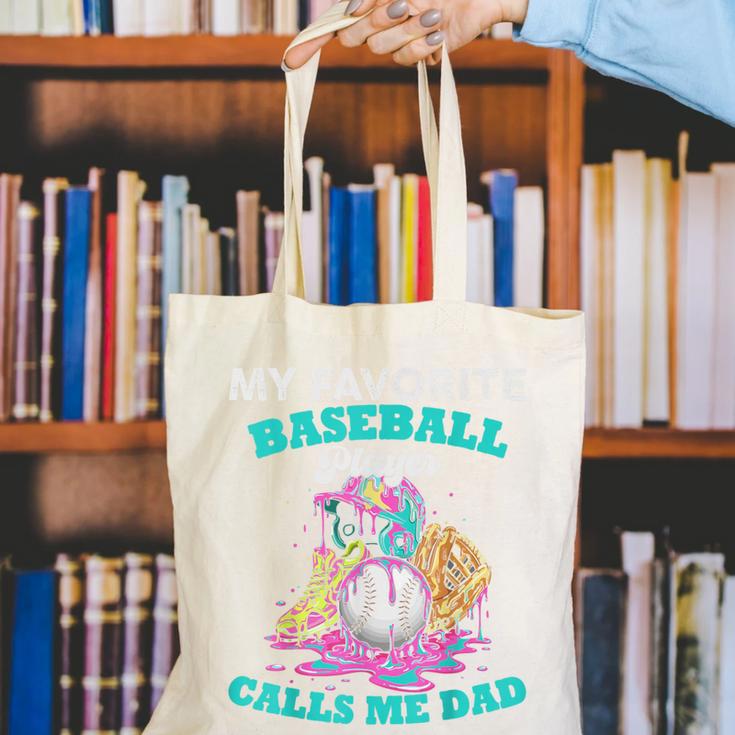 My Favorite Baseball Player Calls Me Dad Ice Cream Drip Canvas Tote Bag