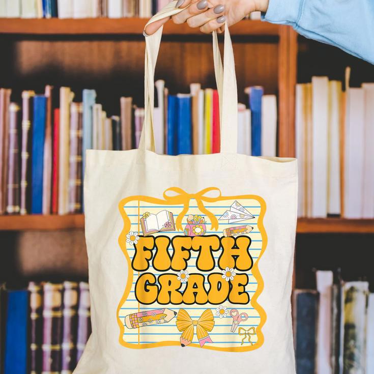 Fifth Grade Back To School Kids Girls Bow 5th Grade Groovy Canvas Tote Bag Fifth Grade Back To School Kids Girls Bow 5th Grade Groovy Canvas Tote Bag