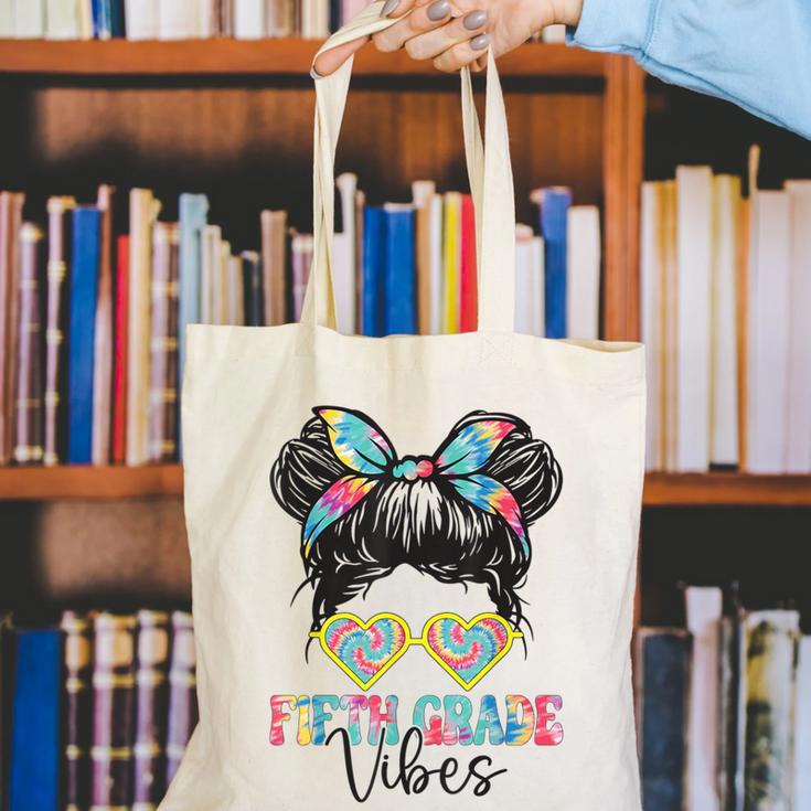 Fifth Grade Vibes Messy Hair Bun Girl Back To School 5th Canvas Tote Bag