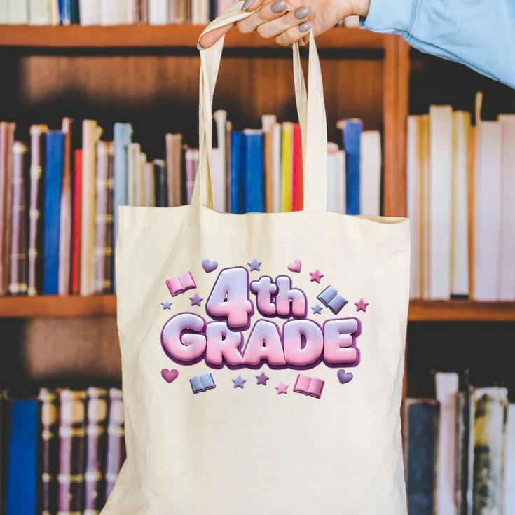 First Day Of 4th Grade Girls Coquette Bow Back To School Canvas Tote Bag First Day Of 4th Grade Girls Coquette Bow Back To School Canvas Tote Bag
