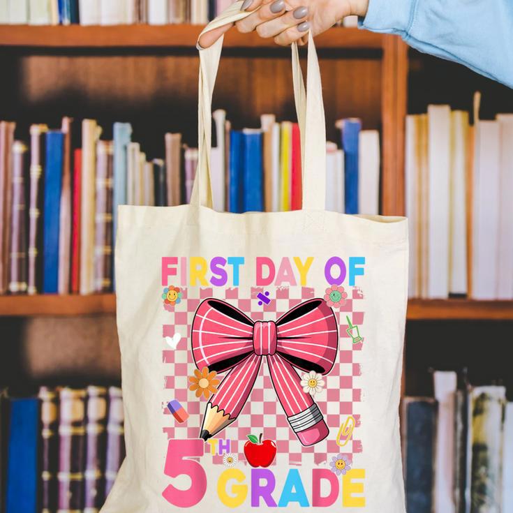 First Day Of 5th Grade Coquette Back To School Girls Kids Canvas Tote Bag First Day Of 5th Grade Coquette Back To School Girls Kids Canvas Tote Bag