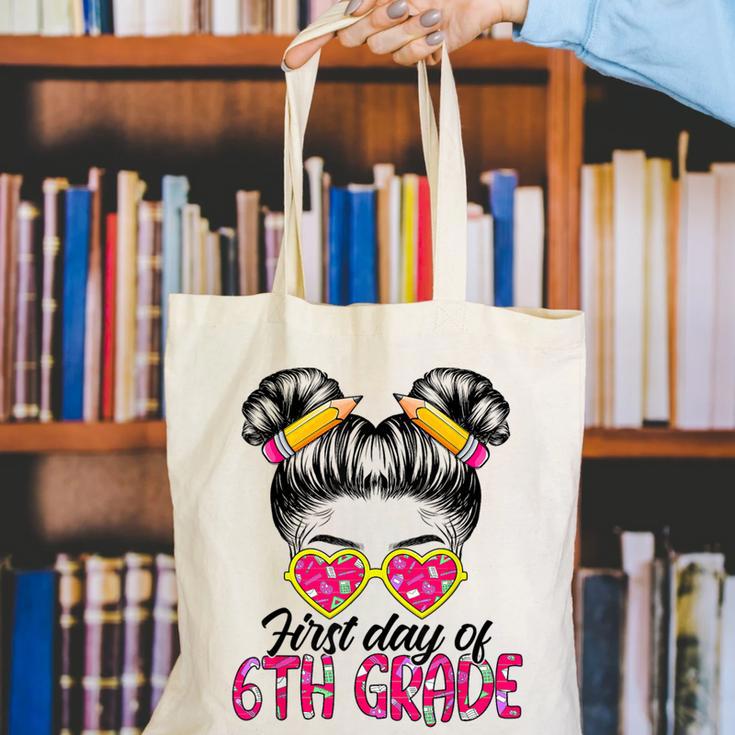 First Day Of 6th Grade Messy Hair Bun Girl Back To School Canvas Tote Bag First Day Of 6th Grade Messy Hair Bun Girl Back To School Canvas Tote Bag