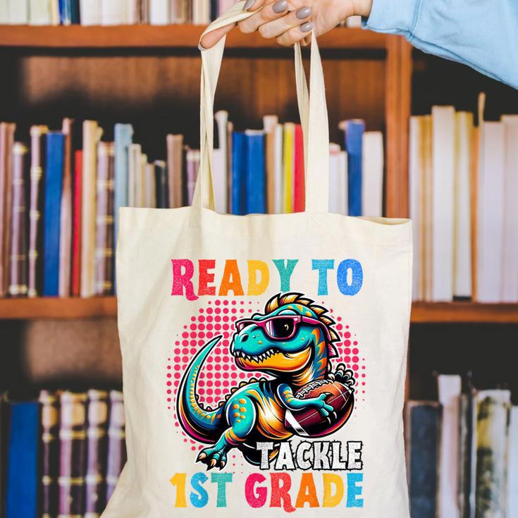 First Day Back To School 1st Grade Boys Football Dinosaur Canvas Tote Bag First Day Back To School 1st Grade Boys Football Dinosaur Canvas Tote Bag