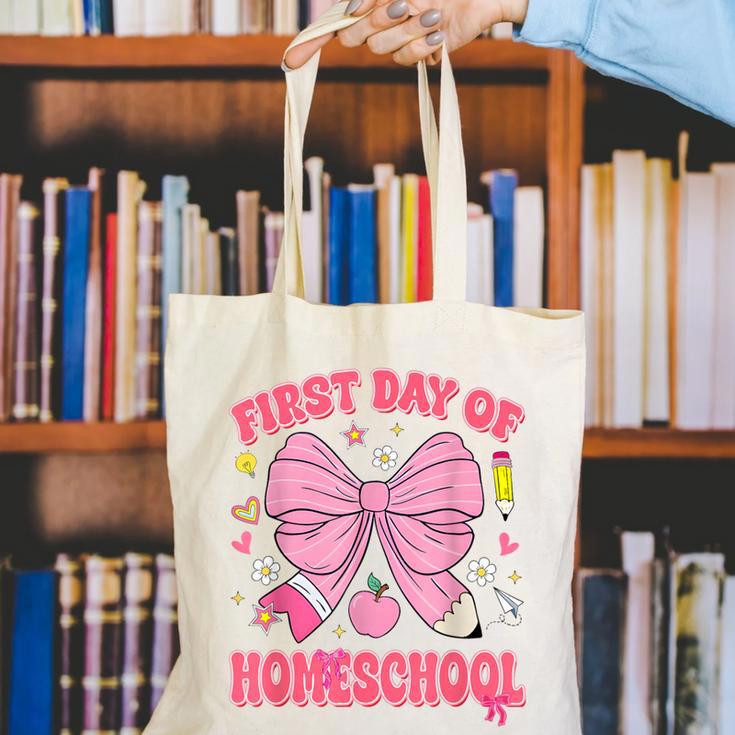 First Day Of Homeschool Coquette Back To School Girls Canvas Tote Bag First Day Of Homeschool Coquette Back To School Girls Canvas Tote Bag
