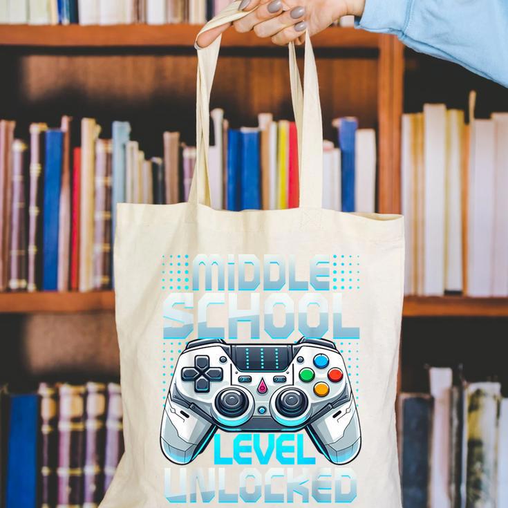 First Day Of Middle School Level Unlocked Back To School Canvas Tote Bag First Day Of Middle School Level Unlocked Back To School Canvas Tote Bag