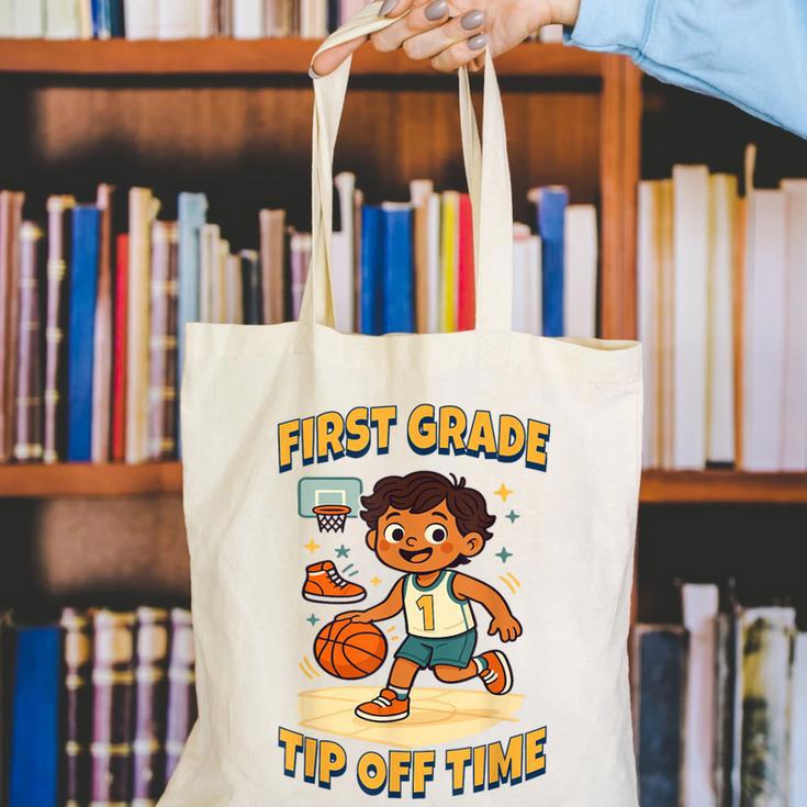 First Grade Basketball Back To School Slam Dunk Style Canvas Tote Bag First Grade Basketball Back To School Slam Dunk Style Canvas Tote Bag