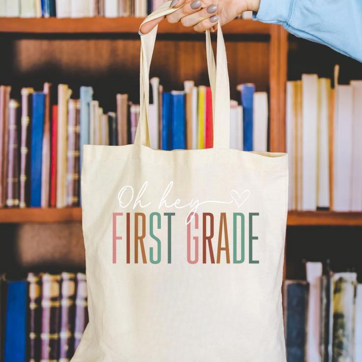 First Grade Oh Hey Retro Back To School 1st Grade Canvas Tote Bag First Grade Oh Hey Retro Back To School 1st Grade Canvas Tote Bag