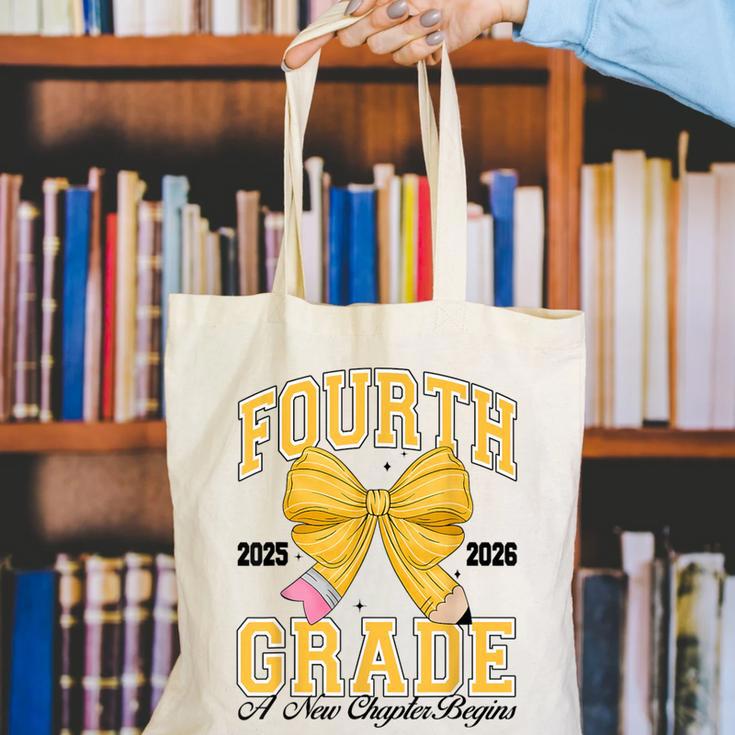 Fourth Grade Back To School First Day Pencil Bow 2025 Girls Canvas Tote Bag Fourth Grade Back To School First Day Pencil Bow 2025 Girls Canvas Tote Bag