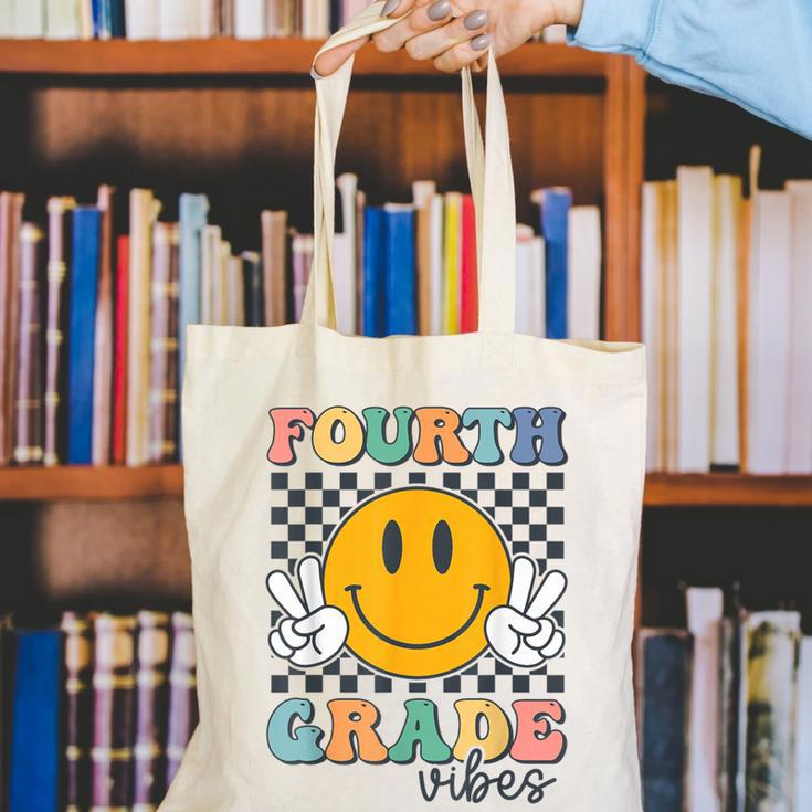 Fourth Grade Vibes Retro Smile Back To School 4th Grade Team Canvas Tote Bag