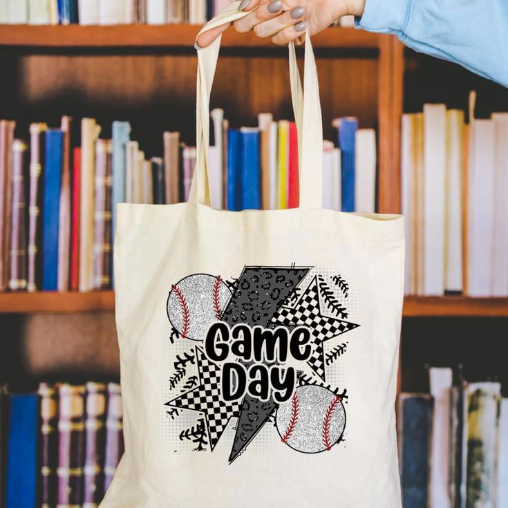 Game Day Baseball Retro Checkered Baseball Canvas Tote Bag
