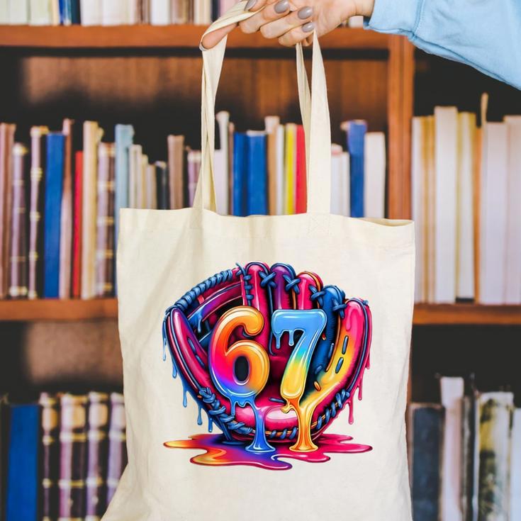 Gen Alpha Slang Ice Cream Drip Six Seven 67 Baseball Catcher Canvas Tote Bag