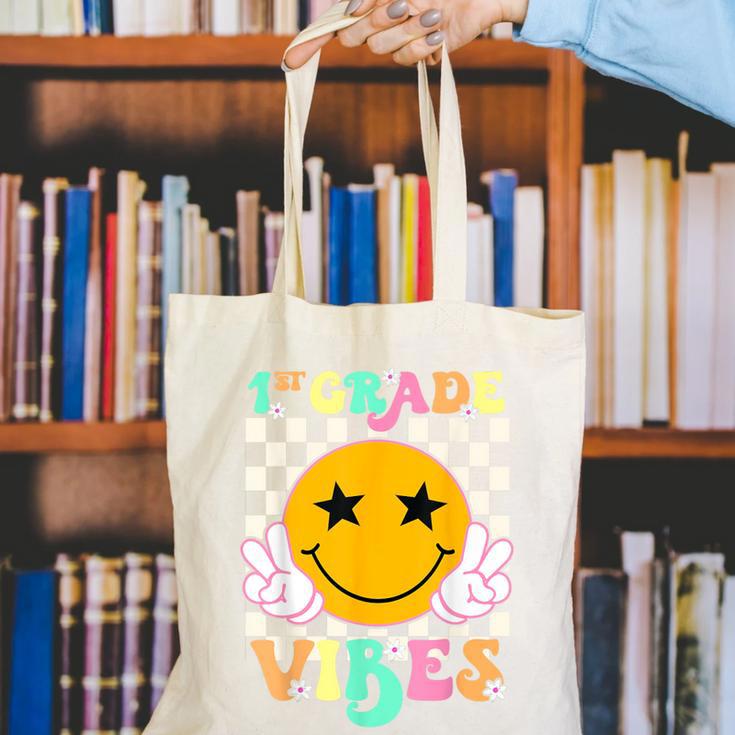 Girls 1st Grade Vibes Smile Face Back To School 1st Grade Canvas Tote Bag