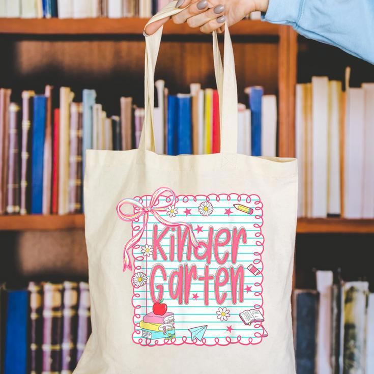 Girls Kindergarten Coquette Bow Pink Preppy Back To School Canvas Tote Bag Girls Kindergarten Coquette Bow Pink Preppy Back To School Canvas Tote Bag
