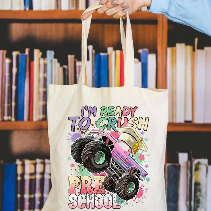 Girls Monster Trucks Ready To Crush Preschool Back To School Canvas Tote Bag Girls Monster Trucks Ready To Crush Preschool Back To School Canvas Tote Bag