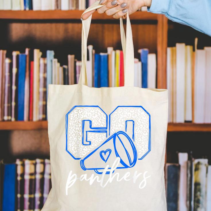 Go Cheer Panthers School Sports Name Spirit Back To School Canvas Tote Bag