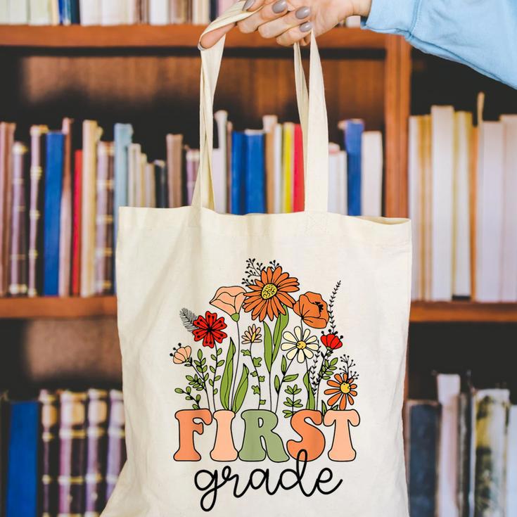 Groovy First Grade Wildflowers Back To School 1st Grade Canvas Tote Bag Groovy First Grade Wildflowers Back To School 1st Grade Canvas Tote Bag