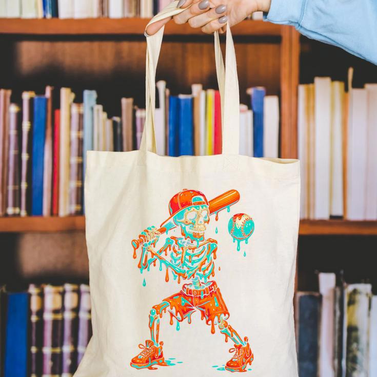 Halloween Baseball Skeleton Ice Cream Drip Baseball Boys Kid Canvas Tote Bag