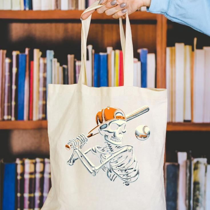 Halloween Boys Batting Skeleton Baseball Canvas Tote Bag Halloween Boys Batting Skeleton Baseball Canvas Tote Bag