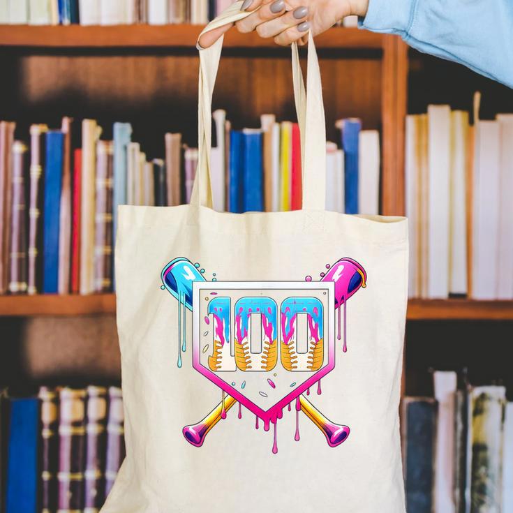Happy 100 Days Of School Baseball Drip 100th Day Of School Canvas Tote Bag Happy 100 Days Of School Baseball Drip 100th Day Of School Canvas Tote Bag