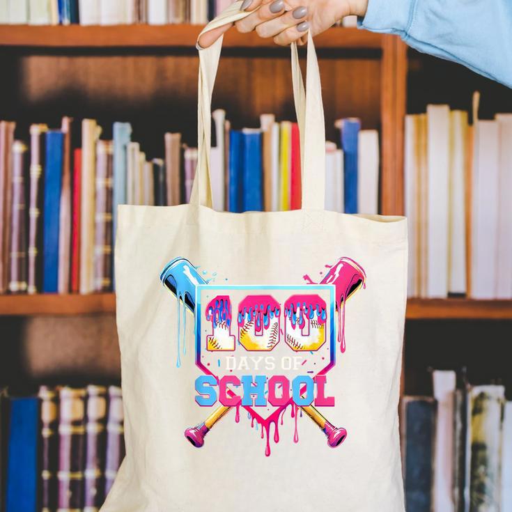 Happy 100 Days Of School Baseball Drip Theme Party 100th Day Canvas Tote Bag Happy 100 Days Of School Baseball Drip Theme Party 100th Day Canvas Tote Bag