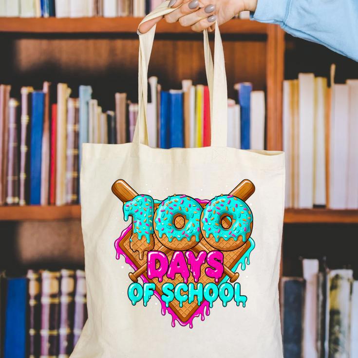 Happy 100 Days Of School Costume Baseball Drip Ice Cream Canvas Tote Bag Happy 100 Days Of School Costume Baseball Drip Ice Cream Canvas Tote Bag