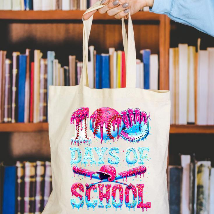 Happy 100 Days Of School Game Day Baseball Ice Cream Drip Canvas Tote Bag Happy 100 Days Of School Game Day Baseball Ice Cream Drip Canvas Tote Bag