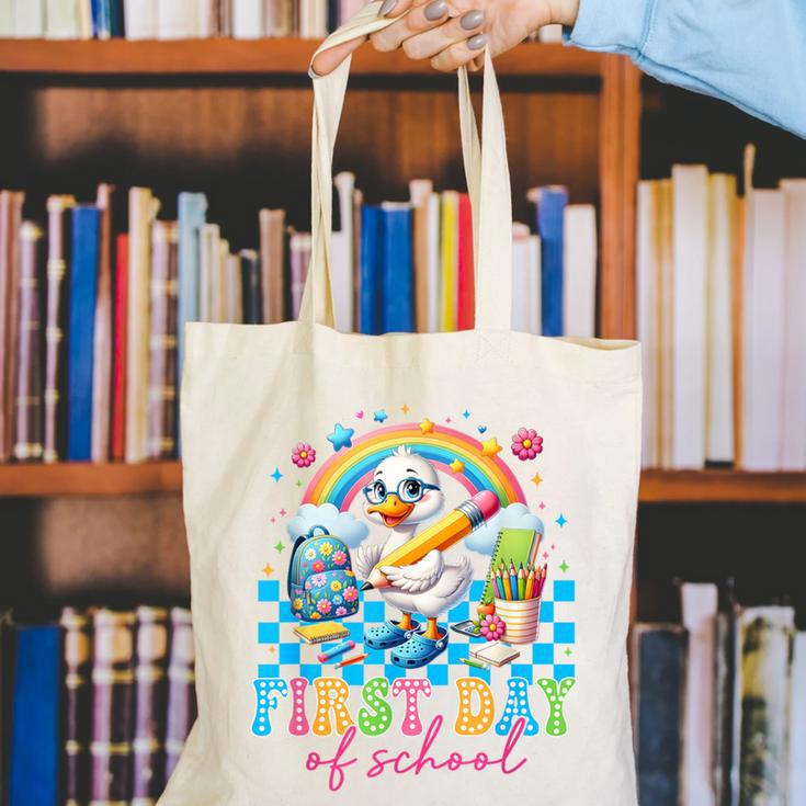 Happy First Day Of School Goose Cute Duck Back To School Canvas Tote Bag