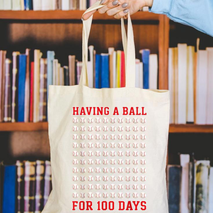 Having A Ball For 100 Days Of School 100th Baseball Canvas Tote Bag Having A Ball For 100 Days Of School 100th Baseball Canvas Tote Bag