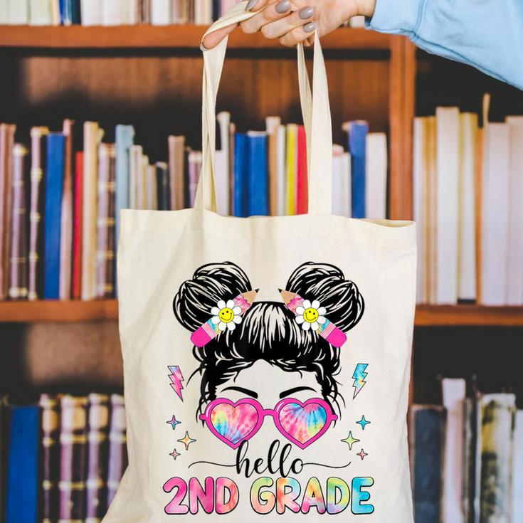 Hello 2nd Grade Messy Bun Back To School First Day Girl Kids Canvas Tote Bag Hello 2nd Grade Messy Bun Back To School First Day Girl Kids Canvas Tote Bag