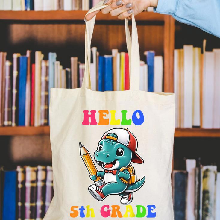 Hello 5th Grade Cute Dinosaur Back To School Boys Kids Girls Canvas Tote Bag Hello 5th Grade Cute Dinosaur Back To School Boys Kids Girls Canvas Tote Bag