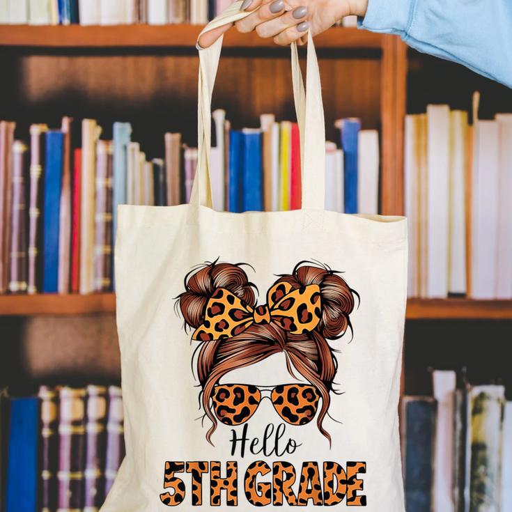 Hello 5th Grade Messy Hair Bun Girl Back To School First Day Canvas Tote Bag Hello 5th Grade Messy Hair Bun Girl Back To School First Day Canvas Tote Bag