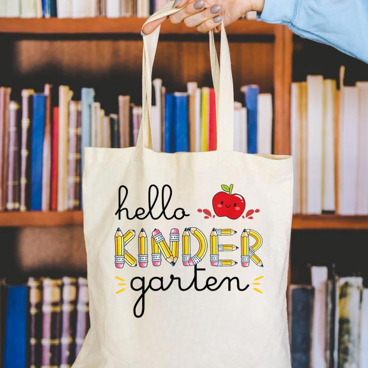 Hello Kindergarten Back To School Cute First Day Kids School Canvas Tote Bag Hello Kindergarten Back To School Cute First Day Kids School Canvas Tote Bag