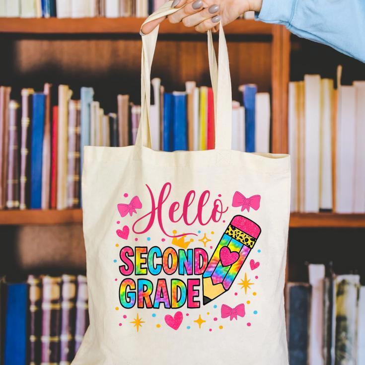 Hello Second Grade Colorful Pencil Tie Dye Back To School Canvas Tote Bag Hello Second Grade Colorful Pencil Tie Dye Back To School Canvas Tote Bag