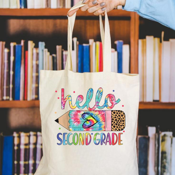 Hello Second Grade Pencil Tie Dye Back To School 2nd Grade Canvas Tote Bag