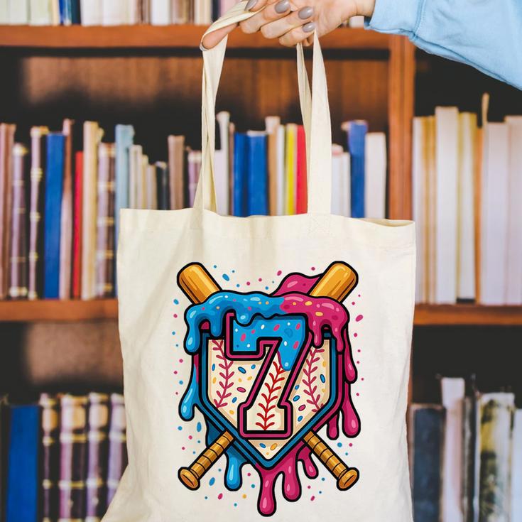HUGvyn 7th Birthday Baseball Ice Cream Drip Number 7 Kid Boy Canvas Tote Bag