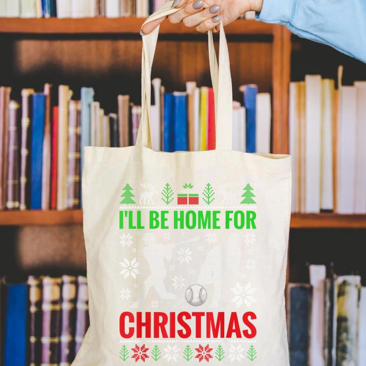 I'Ll Be Home For Christmas Baseball Xmas Canvas Tote Bag